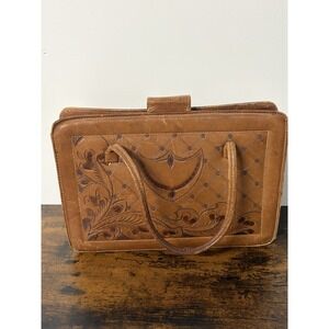 Vintage Robert's Leather Embossed Leather Purse Handbag Monterrey Mexico Made